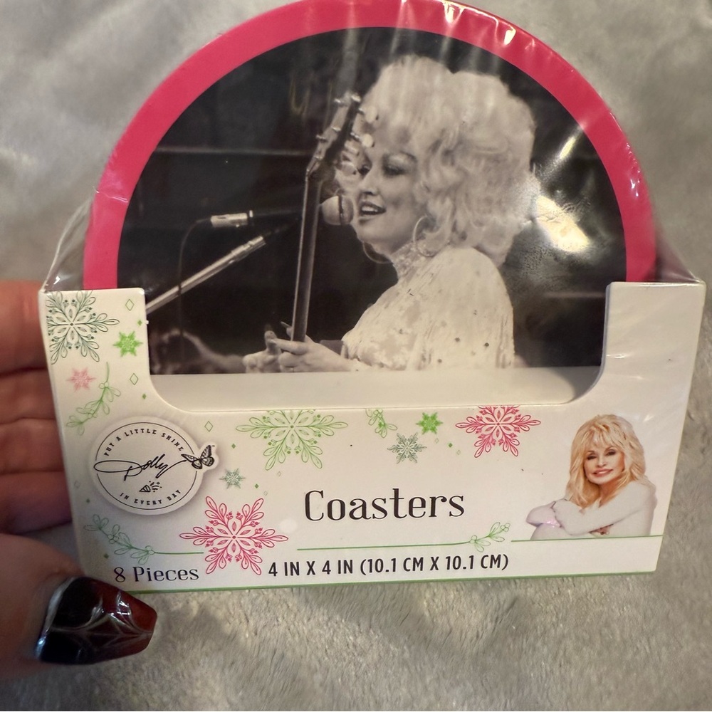 NEW Dolly Parton 4in Diameter Double-Sided Assorted‎ Designs 8pc Coaster Set